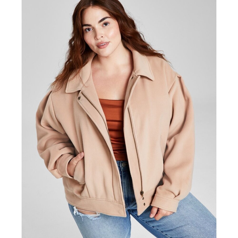 And Now‎ This Womens Plus Size 2X Dropped-Shoulder Bomber Jacket in Almond 032